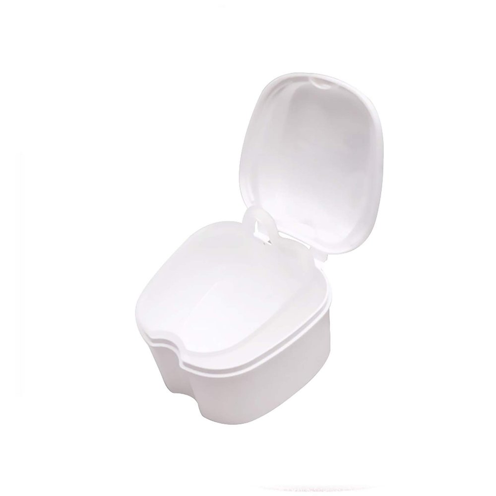 Denture Box PP Material False Teeth Storage Case Cleaning Tools with Filter Portable, Reducing Bacterial Growth(White)