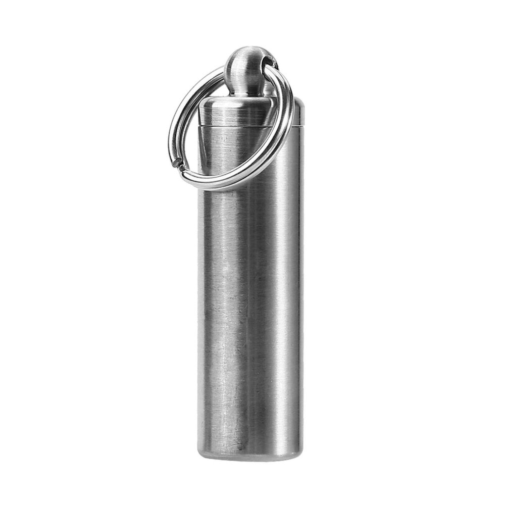 15mm Stainless Steel Pill Holder, Waterproof Key Ring Medicine Holder for Travel Camping Emergency,
