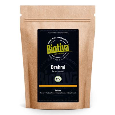 Biotiva Brahmi Powder Organic - 100g - Bacopa Monnieri - Herb of Grace - Vegan - Ayurveda - garantueed Without additives - Packed in Germany (DE-ECO-005)