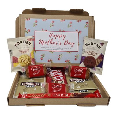 Personalised Mother's Day Tea Treat Box Drink Hamper Biscuits, Take a break, Pick me up, Afternoon tea, hamper gift, gift for Mum - Lockdown - Hug in a box - (Blue Floral)