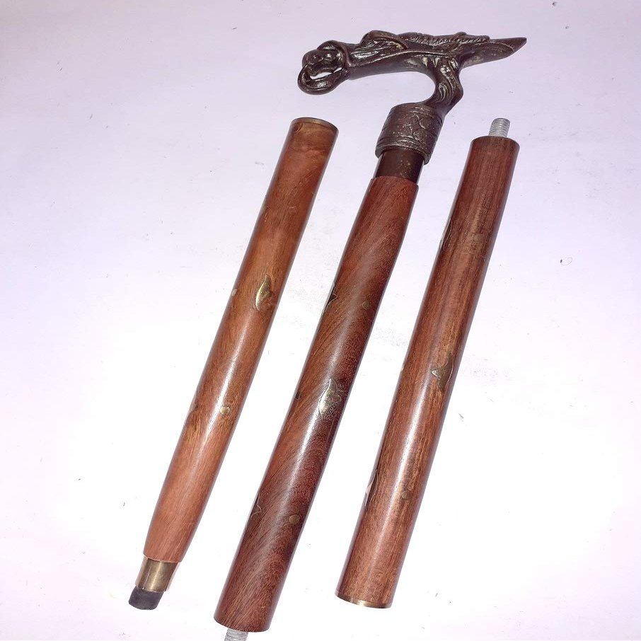 Wooden Walking Stick Handmade Dragon Style Handle Steampunk Walking Stick Cane Handmade Materials: Wood, Aluminum
