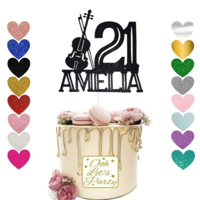 121. Violin Cake Topper, Glitter, Cake Decoration, Premium