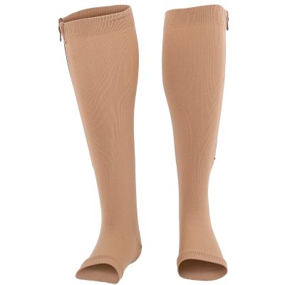 1 Pair Zipper Compression Socks Elastic Sports Open Toe Compression Socks Zipper Antislip Foot Protective Sleeves Help Relieve Leg Swelling Leg Support Unisex(L/XL)