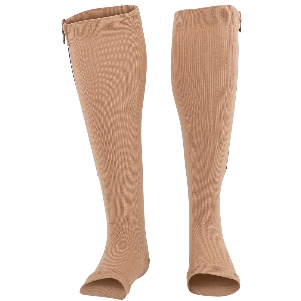 1 Pair Zipper Compression Socks Elastic Sports Open Toe Compression Socks Zipper Antislip Foot Protective Sleeves Help Relieve Leg Swelling Leg Support Unisex(L/XL)