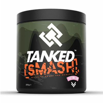 Tanked Smash Pre Workout Powder 250g Energy Drink with Creatine Monohydrate Improves Focus & Intensity Levels 50 Servings (Grape Bubblegum)