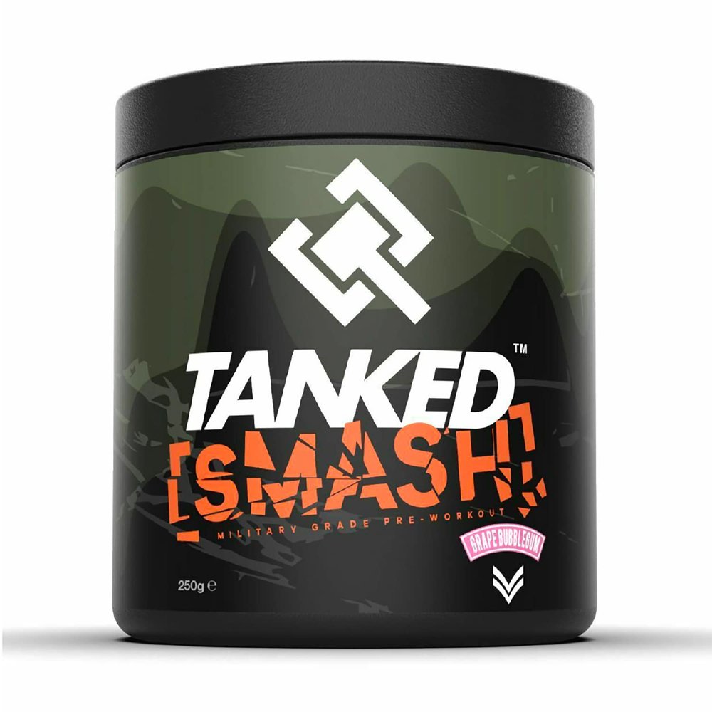 Tanked Smash Pre Workout Powder 250g Energy Drink with Creatine Monohydrate Improves Focus & Intensity Levels 50 Servings (Grape Bubblegum)