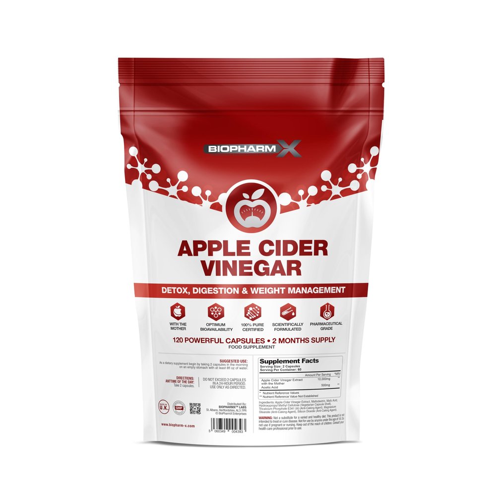 Apple Cider Vinegar Capsules with the Mother 10,000mg ACV (2 Month Supply / 120 Capsules) Detox, Digestion, Metabolism Support