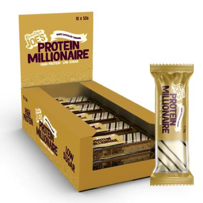 Mountain Joes On-the-Go Protein Millionaire Bar | High Protein & Fibre, Low Sugar Bar with 13.5g Protein | Nutritional & Healthy Gym Snack Bar | Box of 10 x 50g (Box, White Chocolate Caramel)