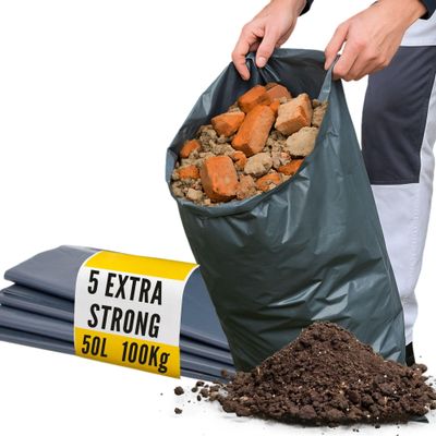 Extra Strong Heavy Duty Rubble Sacks - 80 L capacity - 5 Rubble Bags - 100Kg