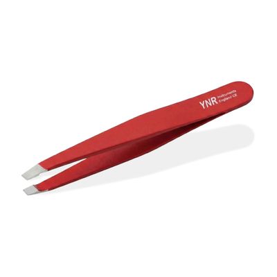 YNR Tweezers for Facial Hair Women Stainless Steel Slanted Eyebrow Tweezer for Precision Hair Plucking, Chin, Ingrown Hair, Splinters & Tick Remover for Men & Women | (Red)