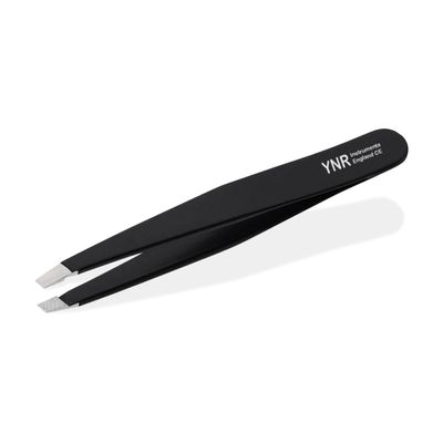 YNR Tweezers for Facial Hair Women Stainless Steel Slanted Eyebrow Tweezer for Precision Hair Plucking, Chin, Ingrown Hair, Splinters & Tick Remover for Men & Women | (Black)