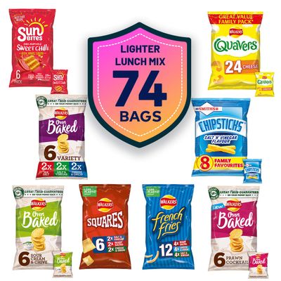 74 Walkers Crisps Bundle Quavers Cheese Baked Variety Smiths Sunbites Prawn Salt