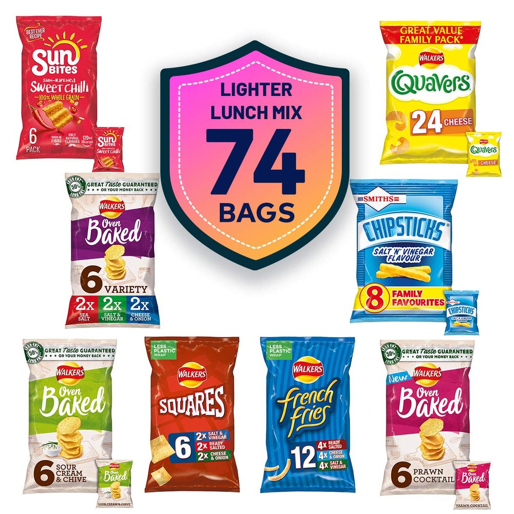 74 Walkers Crisps Bundle Quavers Cheese Baked Variety Smiths Sunbites Prawn Salt