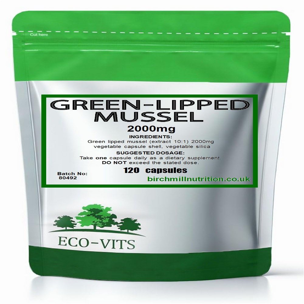 ECO-VITS Green Lipped Mussel (2000mg) 120 caps, Recyclable Packaging. Sealed Pouch. Joint & Mobility Support Supplement, Reduces Stiffness & Discomfort, Anti-Inflammatory, Omega-3 Rich