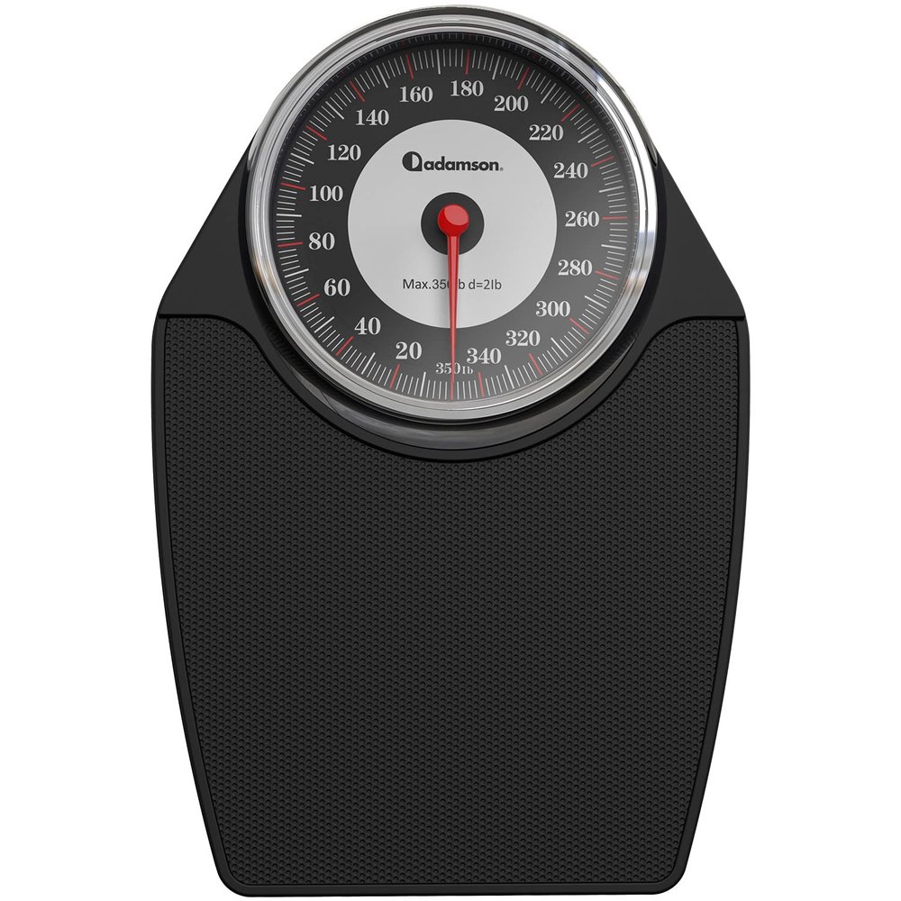 Adamson A24 Scales for Body Weight - Up to 350 LB - New Version - Anti-Skid Rubber Surface Extra Large Numbers - High Precision Bathroom Scale Analog - Durable with 20-Year assurance - Black
