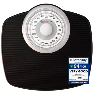 Adamson A25 Scales for Body Weight - Up to 400 LB - New - 5.3" Dial on 12.4" x 10.2" Platform - Anti-Skid Rubber Surface - Bathroom Scale Analog - Durable with 20-Year Assurance