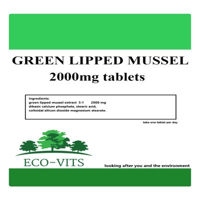 ECO-VITS Green LIPPED Mussel (2000MG) 365 CAPS. Recyclable Packaging. Sealed Pouch