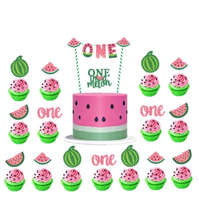 CZolden Watermelon Cake Toppers Kits One in a Melon Cupcake Topper Baby Shower 1st Birthday Supplies Watermelon Birthday Party Supplies
