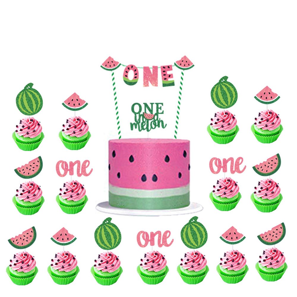CZolden Watermelon Cake Toppers Kits One in a Melon Cupcake Topper Baby Shower 1st Birthday Supplies Watermelon Birthday Party Supplies