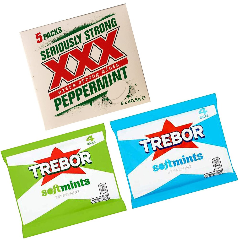 3 x Mixed TREBOR Extra Strong Peppermint + Soft Mints Peppermint + Soft Mints Spearmint Packs