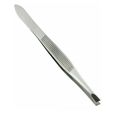 Silver eyebrow plucking tweezers slant tip for chin hair and eyelash lifting