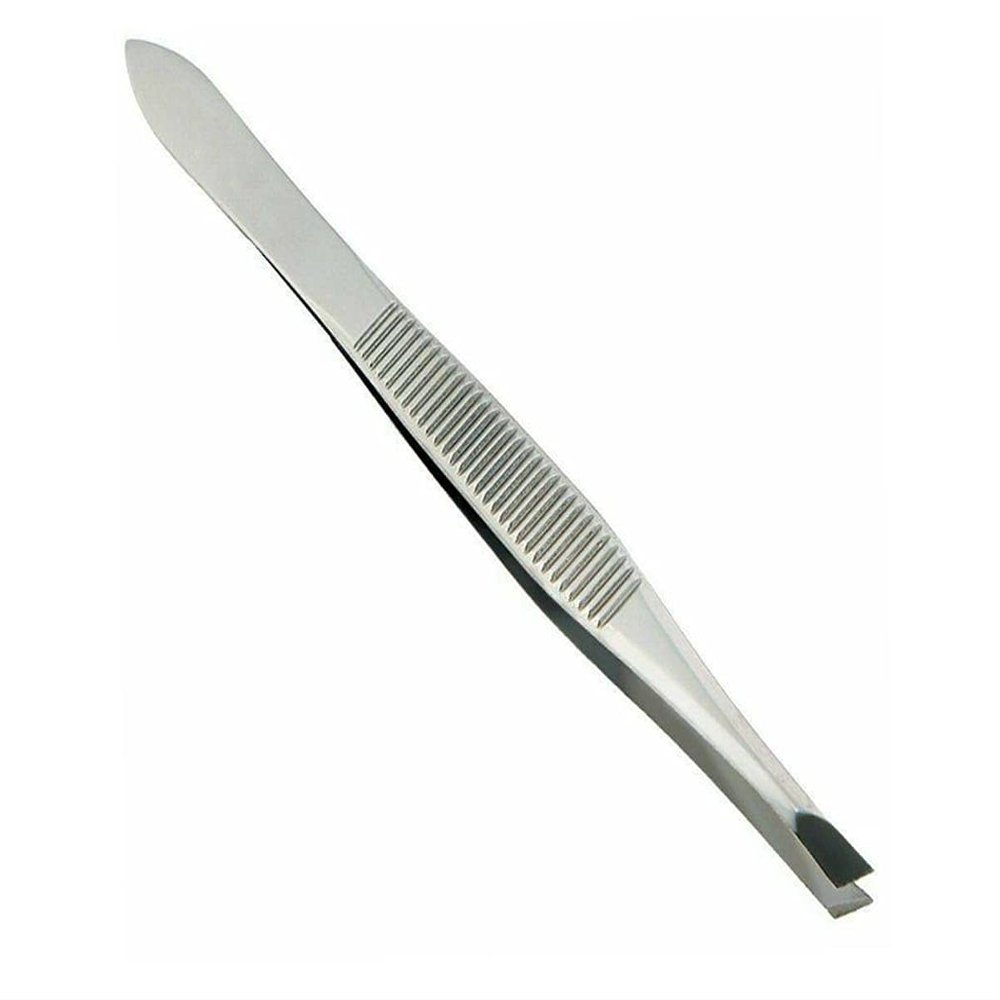Silver eyebrow plucking tweezers slant tip for chin hair and eyelash lifting