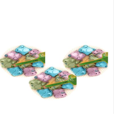 3 Pack Of Foiled Solid Milk Chocolate Colourful 8 Easter Bunnies in Net - 24 Fairtrade Easter Bunnies Total - Suitable For Easter Egg Hunt