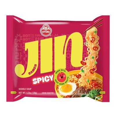 OTTOGI Jin Ramen Spicy, Korean Style Instant Noodle, Best Tasting Soup Traditional Instant Ramen 4.23oz x 8 Pack