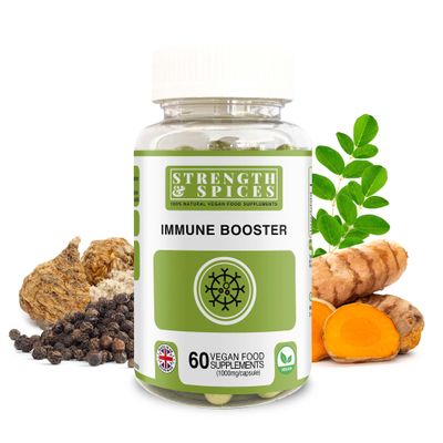 Strength & Spices Immune System Booster, Turmeric and Black Pepper Capsules with Moringa Powder, and Maca, Antioxidant-Rich Blend to Improve Immune Functions and Overall Wellness, 1000mg, 60 Capsules