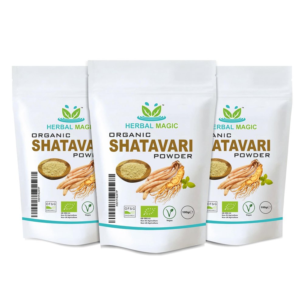 Herbal Magic's Organic Shatavari Root Powder(Asparagus racemosus)-Prized Herb in Ayurveda-"plant of 100 roots" superfood combi with milk& honey - Free from Fillers&Preservatives-300g