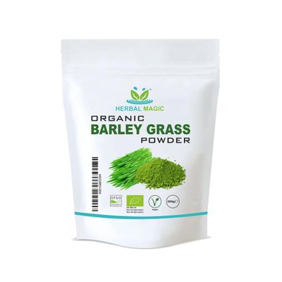 Herbal Magic's Organic Barley Grass Powder-Irrestibily delicious.Sparkle your smoothies,milkshakes,recipes.Nutritious wholefood with sizable healthy attributes. You Will Get 200g pack