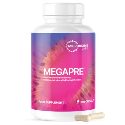 Microbiome Labs MegaPre Prebiotic Fibre Supplement  Daily Prebiotics for Gut Health with Clinically Tested Oligosaccharides - Supports Akkermansia muciniphila & Microbial Diversity (180 Capsules)