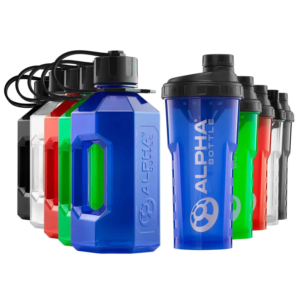 Alpha Designs 2 Pack Water Bottle (1.6L) & Protein Shaker Bottle (750ml) Bundle - Gym Gifts for Men & Women - Blue