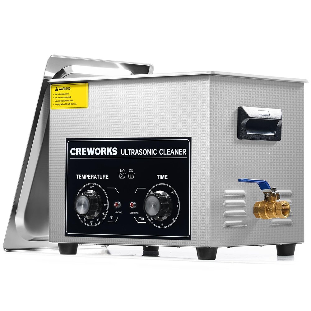 CREWORKS 240W Ultrasonic Cleaner with Heater and Timer | 10L Industrial Ultrasonic Cavitation Machine | Ultrasound Washing Machine for Professional Jewellery, Watch, Glasses Cleaning, Stainless Steel
