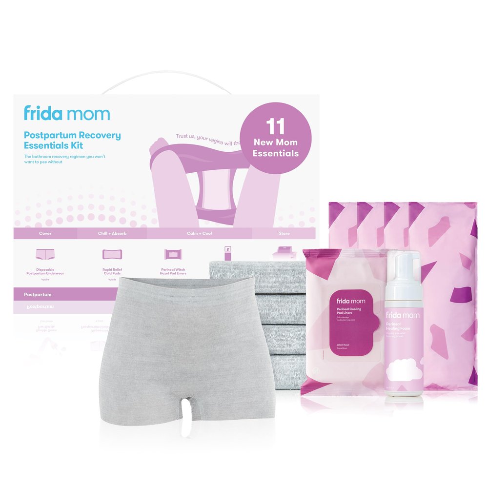 Frida Mom Postpartum Recovery Essentials Kit, Ideal Gift for New Mums, Includes Cooling Pad Liners, Ice Maxi Pads, Disposable Knickers, Perineal Healing Foam, 11pc set