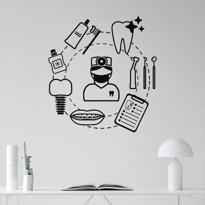 NSRJDSYT Dental Care Wall Decal Vinyl Dentist Dental linic Tooth Care Tools Wall Stickers Removable Dental Clinic Indoor Decoration 61x57cm