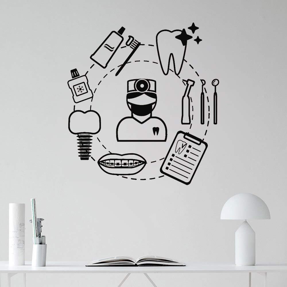 NSRJDSYT Dental Care Wall Decal Vinyl Dentist Dental linic Tooth Care Tools Wall Stickers Removable Dental Clinic Indoor Decoration 61x57cm