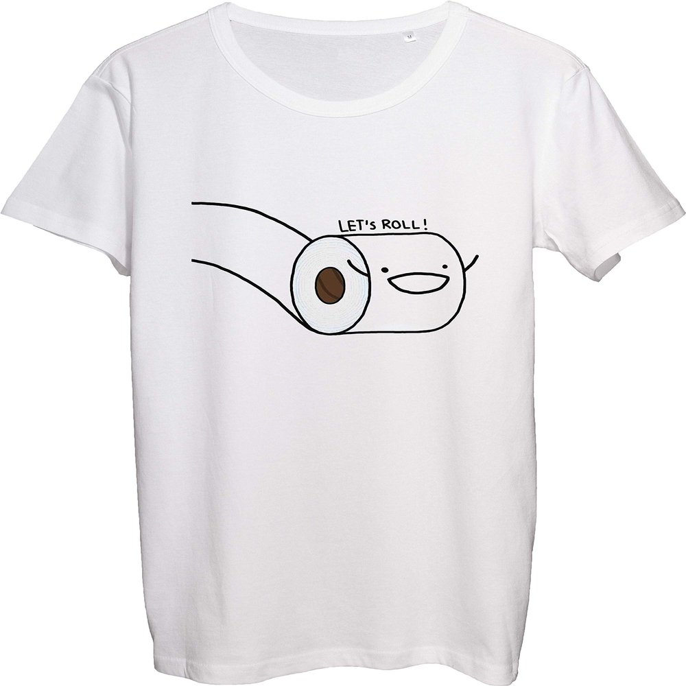 Let's Roll Happy Toilet Paper Drawing Men's T-Shirt bnft Medium White