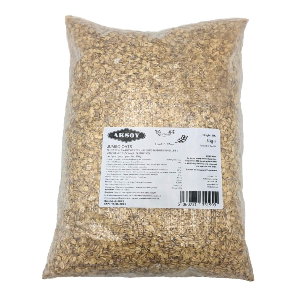 Jumbo Oats 4KG  Premium Quality, 100% Wholegrain Rolled Oats, High in Fiber and Protein, Vegan Friendly, Ideal for Breakfast, Smoothies, Baking, and Meal Prep