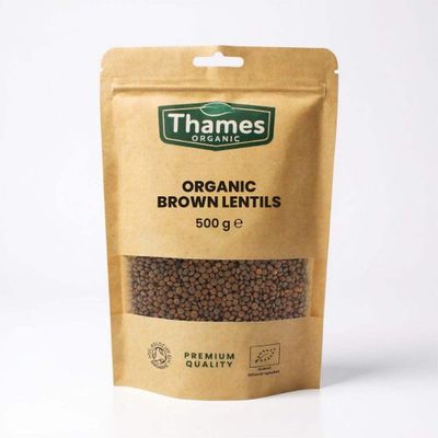 Organic Brown Lentils 500g - High Fibre, High Protein, No Additives, No Preservatives, Raw, Vegan, GMO-Free - Perfect for Soups, Salads, and Curries - Nutritious and Flavorful - Thames Organic