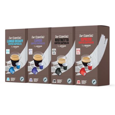 by Amazon Variety Pack Standard Plastic Coffee Capsules Nespresso Compatible, Medium Roast, 80 Count (4 Packs of 20) - Rainforest Alliance Certified