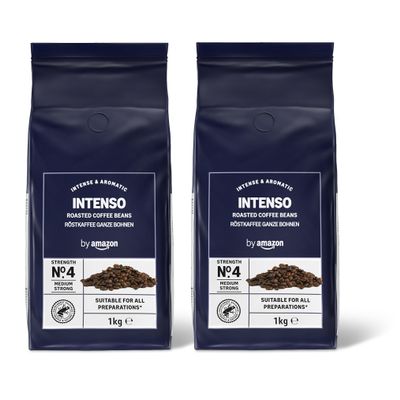 by Amazon Intenso Coffee Beans, dark roast, 2kg (2 packs of 1 kg) - Rainforest Alliance Certified