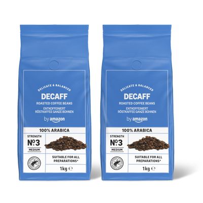 by Amazon Coffee Beans Decaffeinated, Light Roast, 2 Kg (2 Packs of 1 Kg), Rainforest Alliance Certified