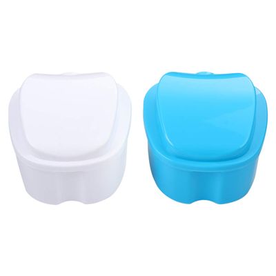 EXCEART 2pcs Storage Box Non-Toxic Odorless Case for Fake Teeth Retainers Durable Convenient Design for Travel White Light Blue