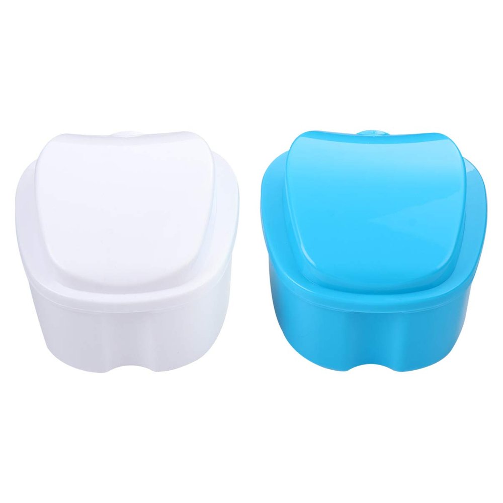 EXCEART 2pcs Storage Box Non-Toxic Odorless Case for Fake Teeth Retainers Durable Convenient Design for Travel White Light Blue