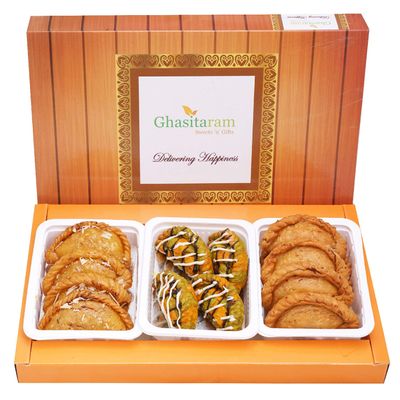 Ghasitaram Gift Holi Sweets, Holi Gifts, Holi Hamper Assorted Box of Traditional, Dry Sweet and Designer Gujiyas |Gift for Diwali,Holi,Rakhi,Valentine,Christmas,Birthday,Anniversary,Her,Him|