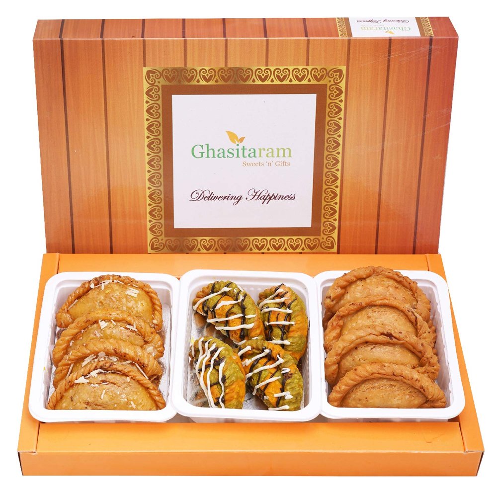 Ghasitaram Gift Holi Sweets, Holi Gifts, Holi Hamper Assorted Box of Traditional, Dry Sweet and Designer Gujiyas |Gift for Diwali,Holi,Rakhi,Valentine,Christmas,Birthday,Anniversary,Her,Him|