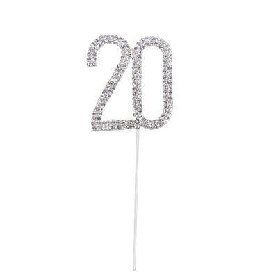 BMC-Designs Small Silver 20TH Birthday Diamante Cake Topper Decoration Twenty Twentieth 20 TH Anniversary 1 STEM Pick UK Seller