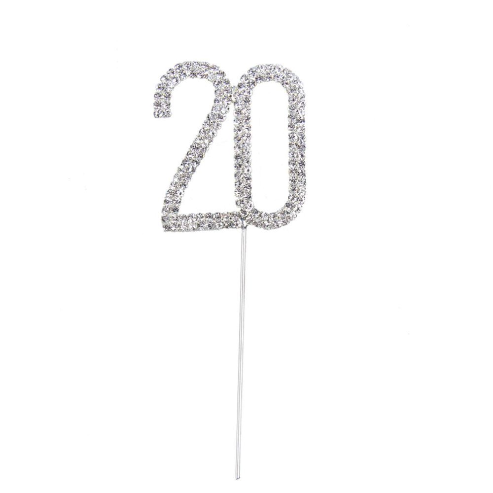 BMC-Designs Small Silver 20TH Birthday Diamante Cake Topper Decoration Twenty Twentieth 20 TH Anniversary 1 STEM Pick UK Seller