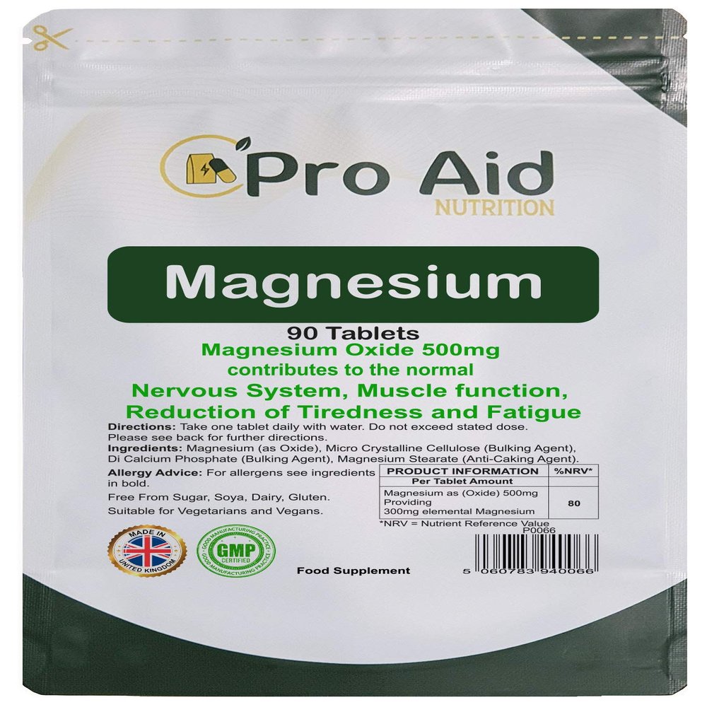 Magnesium 500mg Tablets 90 Pack by ProAid | Vegan & Vegetarian | 3 Months Supply | Made in UK | Easy to Swallow 11mm Tablets